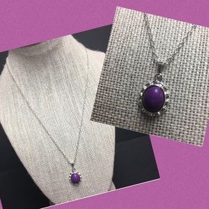 Domed Oval Pendant Necklace Delicate Silver Chain Purple Retro Soft Girl Classic